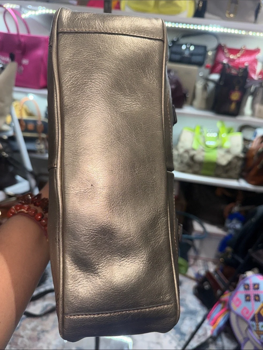 Fossil Vintage Kiss lock Metallic Bronze shoulder Bag with Front Flap Pockets